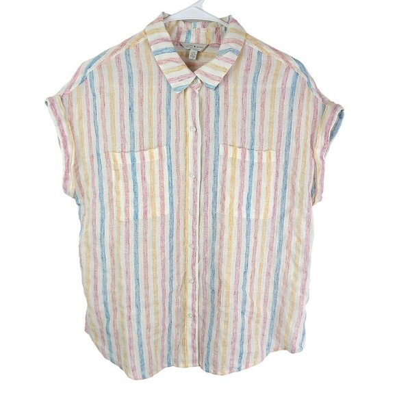 Lucky Brand Pastel Multicolor Stripe Summer Top Split Back Size Small - Picture 1 of 12